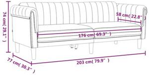 Sofa 3-osobowa, ciemnoszara, tapicerowana aksamitem