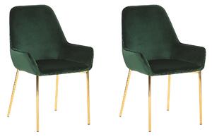 Zestaw 2 krzeseł do jadalni ciemnozielone welurowe retro glam złote nogi Loverna Beliani