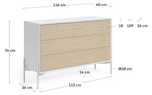 Biała komoda z 3 szufladami z drewna jesionu Kave Home Marielle, szer. 116 cm