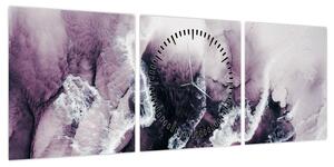 Obraz - Fioletowy marmur N⁰2 (z zegarem) (90x30 cm)