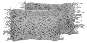 Zestaw 2 poduszek dekoracyjnych szary bawełniany makrama 35 x 45 cm z wypełnieniem Kirikkale Beliani