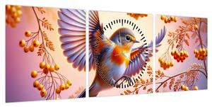 Obraz - Ptak z jarzębiną (z zegarem) (90x30 cm)