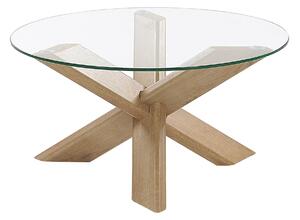 Okrągły szklany stolik kawowy ⌀ 70 cm jasne drewno nowoczesny Valley Beliani