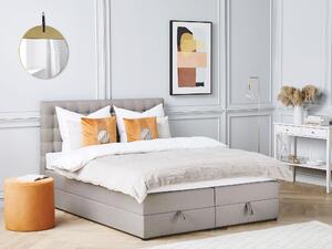 Łóżko kontynentalne z pikowanym wezgłowiem schowkiem 160x200 cm szare Magnate Beliani