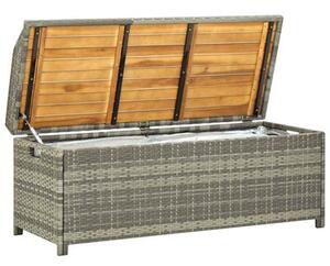 Ławka ogrodowa ze schowkiem, 120 cm, polirattan, szara