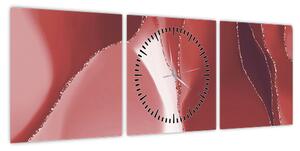 Obraz - Czerwony abstrakcyjny kwiat N⁰3 (z zegarem) (90x30 cm)