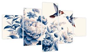 Obraz - Kolibry nad kwiatem (125x70 cm)