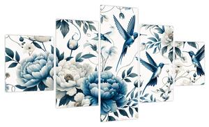 Obraz - Kolibry z kwiatami (125x70 cm)