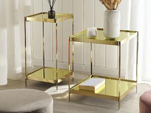 Stolik pomocniczy z półką szklany blat kwadratowy metalowe nogi duży złoty Alsea Beliani