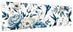 Obraz - Kolibry z kwiatami (170x50 cm)