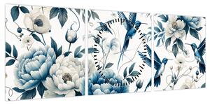 Obraz - Kolibry z kwiatami (z zegarem) (90x30 cm)