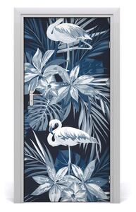Naklejka samoprzylepna na drzwi Kwiaty i flamingi