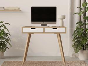 Minimalistyczne biurko w stylu Skandynawskim z białymi szufladami o szerokości 90 cm Fornir dębowy