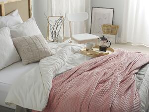 Dekoracyjny miękki koc narzuta na łóżko 200 x 220 cm różowy z pomponami Samur Beliani