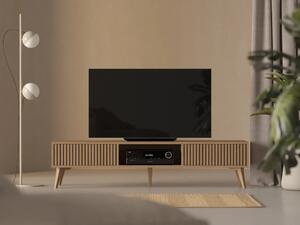 Nowoczesna szafka RTV 180x45 cm z lamelami dębowymi