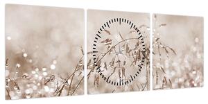 Obraz - Łąka w odcieniach brązu (z zegarem) (90x30 cm)