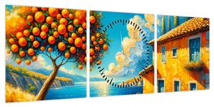 Obraz - Dom z pomarańczami II. (z zegarem) (90x30 cm)
