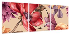 Obraz - Vintage Flowers (z zegarem) (90x30 cm)