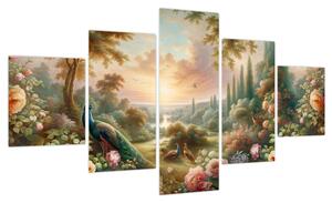 Obraz - Pawie w ogrodzie (125x70 cm)