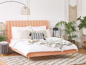 Eleganckie łóżko tapicerowane 180 x 200 cm welurowe brzoskwiniowe Marville Beliani