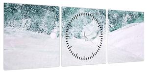 Obraz - Turkusowa abstrakcja (z zegarem) (90x30 cm)