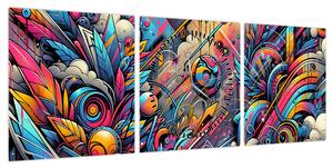 Obraz - Kolorowe graffiti (z zegarem) (90x30 cm)