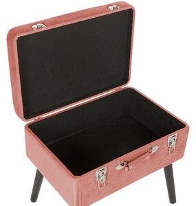 Stołek w kształcie walizki różowy sztruks ze schowkiem czarne nóżki Mallard Beliani