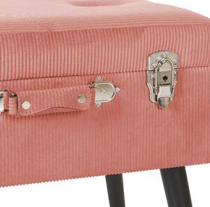 Stołek w kształcie walizki różowy sztruks ze schowkiem czarne nóżki Mallard Beliani
