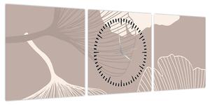 Obraz - Beżowe liście N⁰1 (z zegarem) (90x30 cm)