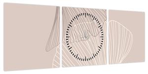 Obraz - Beżowe liście N⁰2 (z zegarem) (90x30 cm)