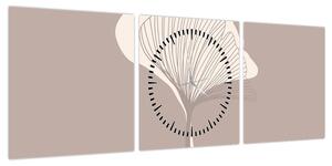 Obraz - Beżowe liście N⁰3 (z zegarem) (90x30 cm)