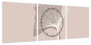 Obraz - Beżowe liście N⁰4 (z zegarem) (90x30 cm)