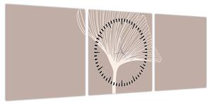 Obraz - Beżowe liście N⁰5 (z zegarem) (90x30 cm)