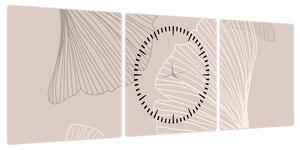 Obraz - Beżowe liście N⁰6 (z zegarem) (90x30 cm)