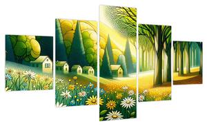 Obraz - Wieś w żółto-zielonym (125x70 cm)
