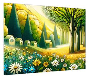 Obraz - Wieś w żółto-zielonym (70x50 cm)
