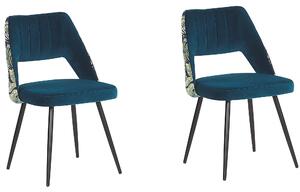 Zestaw krzeseł tapicerowanych welurowych pikowane kwiatowy motyw niebieskie Ansley Beliani