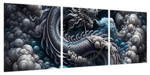 Obraz – Smok w dymie (z zegarem) (90x30 cm)