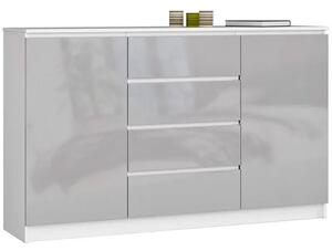 Komoda z szufladami i półkami do sypialni biały + metalik połysk - Gambi 4X