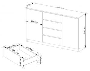 Długa komoda do biura z szufladami i półkami biały + cappuccino połysk - Gambi 4X