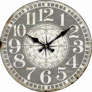 Drewniany zegar ścienny Vintage compass, śr. 34 cm