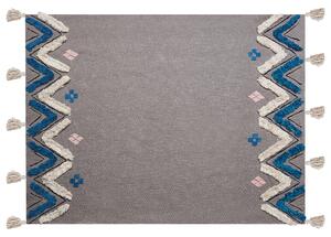 Koc szary bawełniany frędzle wzór w jodełkę ręcznie wykonany 130 x 180 cm Kottayam Beliani