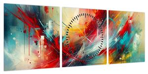 Obraz – Abstrakcja z czerwienią (z zegarem) (90x30 cm)
