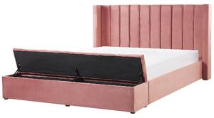 Łóżko welurowe z wezgłowiem i stelażem z ławką 160x200 cm różowe Noyers Beliani