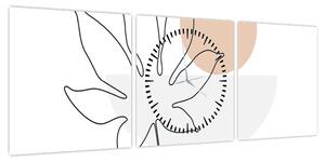 Obraz - Line art flowers N⁰3 (z zegarem) (90x30 cm)