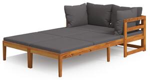 Leżaki z ciemnoszarymi poduszkami, 2 szt., drewno akacjowe