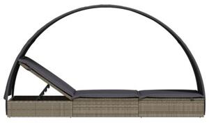 Leżak z półokrągłym daszkiem, szary, 211x57x140 cm, rattan pe