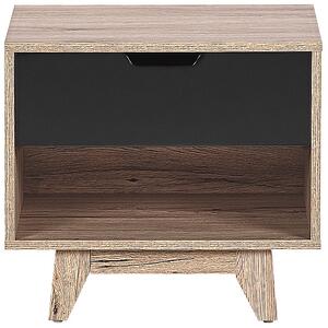 Minimalistyczna szafka nocna stolik 1 szuflada jasne drewno czarny Spencer Beliani