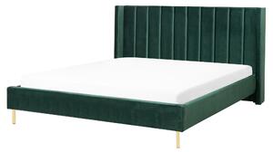 Łóżko welurowe zielone 160 x 200 cm szerokie wezgłowie drewniane nogi Villette Beliani