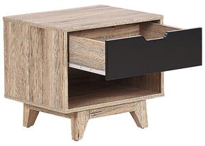 Minimalistyczna szafka nocna stolik 1 szuflada jasne drewno czarny Spencer Beliani